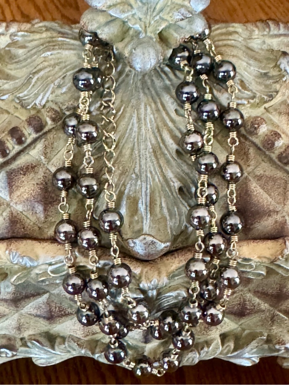 Carolina Herrera CH Long Station Necklace Gunmetal Gray & Gold 36” Designer